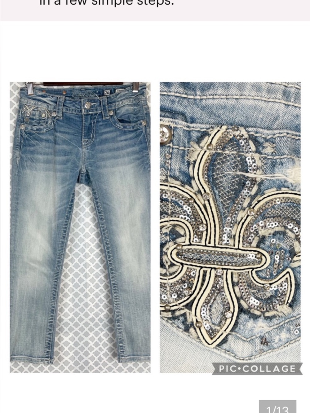 EUC Miss Me Studded Fleur De Lis Pocket Crop Jeans